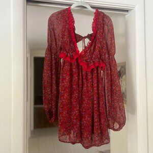 Red Floral Babydoll Mini Dress